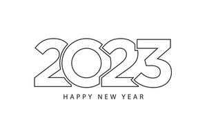 líneas de estilo simple feliz año nuevo 2023 tema en blanco y negro vector