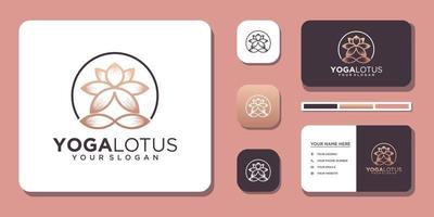 Yoga meditation with abstract lines logo and business card design Premium Vector