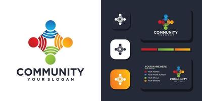 colorida plantilla de logotipo comunitario y referencia de tarjeta de visita. vector premium