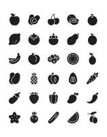 conjunto de iconos de frutas 30 aislado sobre fondo blanco vector