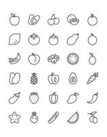 conjunto de iconos de frutas 30 aislado sobre fondo blanco vector