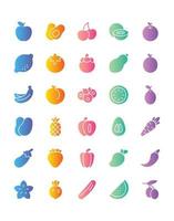 conjunto de iconos de frutas 30 aislado sobre fondo blanco vector