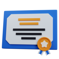 3d rendering certificate with star medal isolated png