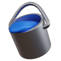 3d rendering silver paint bucket with blue paint isolated png