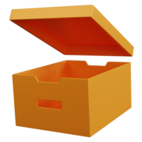 Representación 3d de almacenamiento de archivos vacíos con tapa abierta aislada png