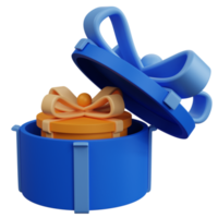 Representación 3d de dos cajas de regalo redondas azules y amarillas aisladas png