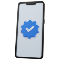 smartphone preto de renderização 3D com sinal verificado isolado png