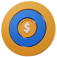 3d rendering target goal with a dollar coin in the middle isolated png