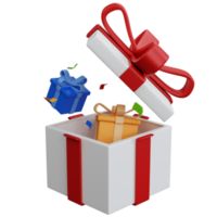 3D-Rendering Drei Geschenkboxen mit Konfettipapier isoliert png