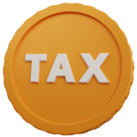 3d rendering yellow coin with tax writting isolated png