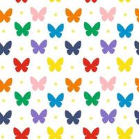 Seamless pattern with multicolored butterflies and dots. Vector illustration. Graphics, clear lines