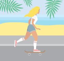 Vector flat girl woman riding a skate