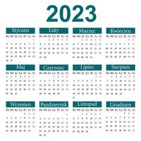 Calendar in Polish for 2023. The week starts from Monday. Vector illustration