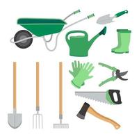 Set of garden tools and gardening items. Vector illustration.