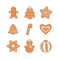 Set of traditional Christmas gingerbread cookies hand drawn in cartoon style vector