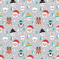 Cute children's winter print with animal faces and Santa vector
