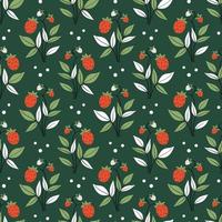 Cute summer pattern with red ripe strawberries. Seamless floral vector background