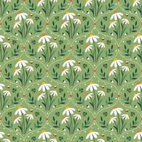 Summer seamless pattern with daisy flowers on green background vector