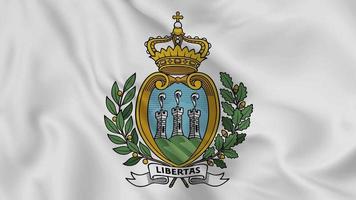 nationales emblem oder symbol von san marino in schwenkender flagge. reibungsloses 4k-Video, nahtlose Schleife video