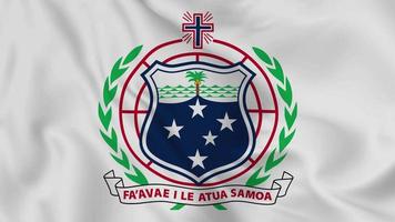 emblema o símbolo nacional de samoa en la bandera ondeante. bucle suave de video 4k sin problemas