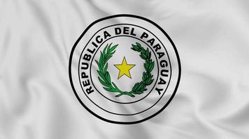 emblema o símbolo nacional de paraguay en la bandera ondeante. bucle suave de video 4k sin problemas