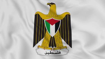 emblema o símbolo nacional de palestina en la bandera ondeante. bucle suave de video 4k sin problemas