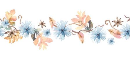 Seamless border leaves and flowers with watercolor.Botanical rim for border design.Style nature vector