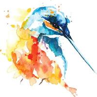 Humming bird painted in watercolor.Abstract and fantasy style bird. Watercolor painted animals. vector