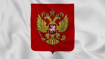 russisches nationales emblem oder symbol in schwenkender flagge. reibungsloses 4k-Video, nahtlose Schleife video