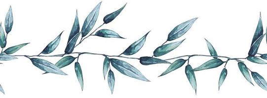 Seamless border bamboo leaves with watercolor. Botanical rim for border design.Style nature