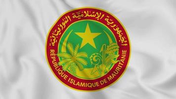 emblema o símbolo nacional de mauritania en la bandera ondeante. bucle suave de video 4k sin problemas