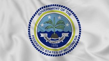 federatief staten van Micronesië nationaal embleem of symbool in golvend vlag. glad 4k video schijnloos lus