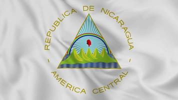 Nicaragua national emblem or symbol in waving flag. smooth 4k video seemless loop