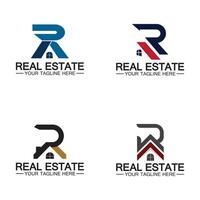 Initial letter R real estate and house logo design vector illustration