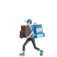 3d Isolated Courier with blue clothes and hats png
