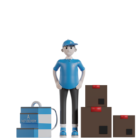 3d Isolated Courier with blue clothes and hats