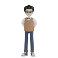 3d hommes isolés avec des gilets marron et des lunettes png