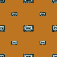 Audio cassette tape engraved seamless pattern. Vintage music cassette tape in hand drawn style. vector