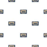 Audio cassette tape engraved seamless pattern. Vintage music cassette tape in hand drawn style. vector