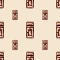 Mailbox engraved seamless pattern. Vintage letterbox in hand drawn style. vector