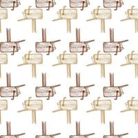 Mailbox with letter engraved seamless pattern. Vintage letterbox in hand drawn style. vector