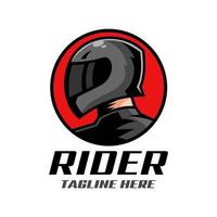 diseño de logotipo de motociclista de casco negro vector