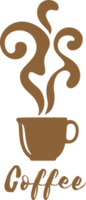 concepto de café caliente. el humo de la taza de café flota hacia arriba. diseño de banner tipográfico png