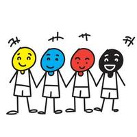 hand drawn doodle diverse people friendship illustration vector