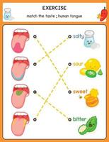 dibuje una línea que coincida con las palabras y la imagen sobre la hoja de ejercicios de lengua humana kawaii doodle dibujos animados vectoriales vector