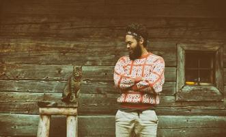 portrait of man and cat photo