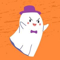 Halloween ghost character does boo. Funny spooky phantom, baby character boo. Adorable magic spirit for October holiday. Childish flat vector illustration