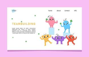 Teamwork and teambuilding at workplace concept landing page banner. Abstract geometric shapes with face work together. Businesspeople teamwork, communicate, collaboration, cooperation, partnership. vector