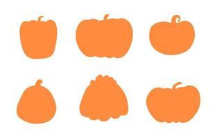 Pumpkins silhouettes collection. Orange icons of pumpkins. Flat vector illustration isolated on white background