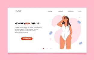 Monkeypox virus symptoms landing page. Website template of Monkeypox virus. Symptoms of Monkeypox. Woman suffering from the monkeypox virus vector